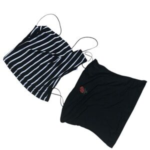 NWT Belle Tweed Crop Top Cami Bundle Black White Stripes Rose Embroidery